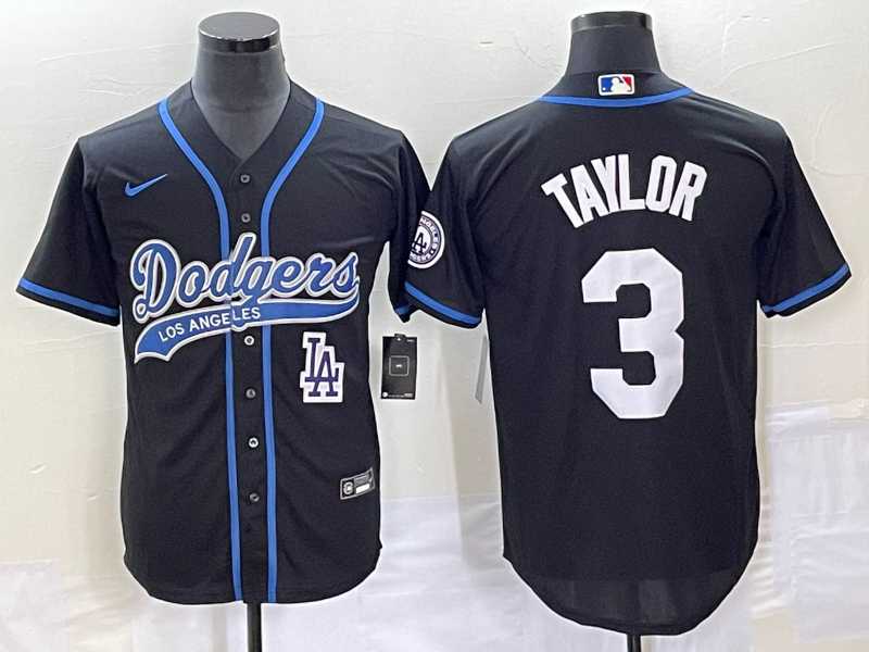 Men%27s Los Angeles Dodgers #3 Chris Taylor Black With Patch Cool Base Stitched Baseball Jersey